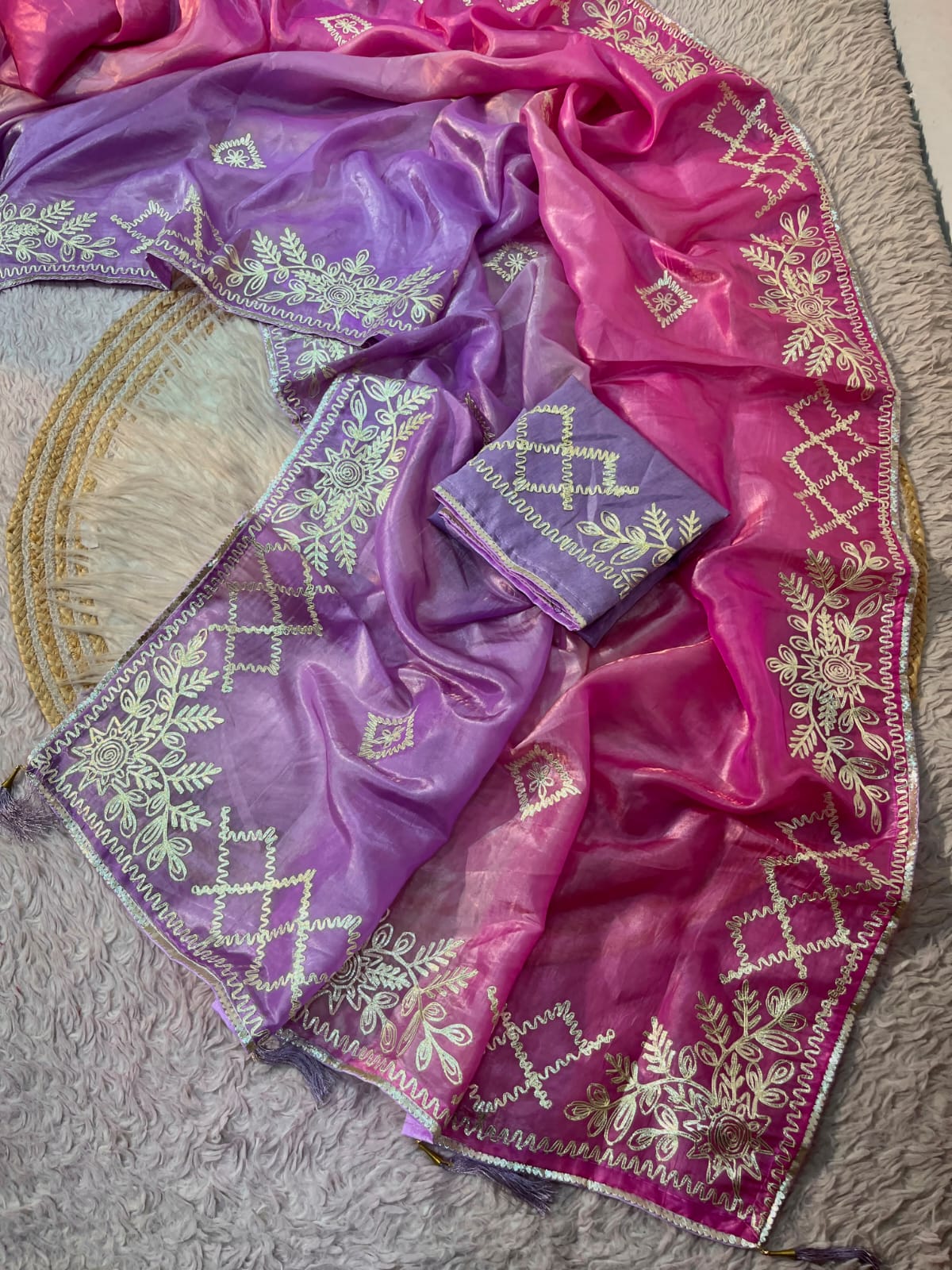 Soft Crush Padding Saree with Ribbon Gotapatti Work