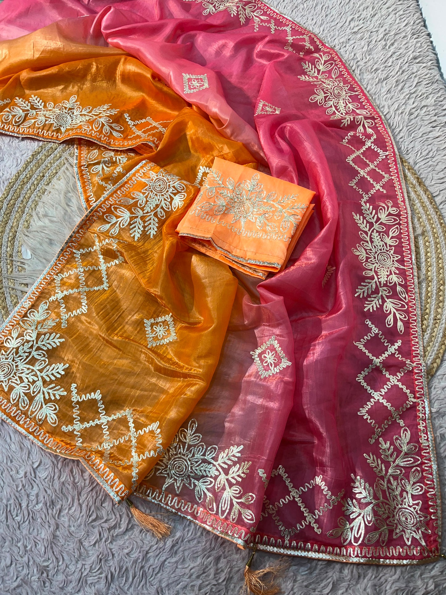 Soft Crush Padding Saree with Ribbon Gotapatti Work